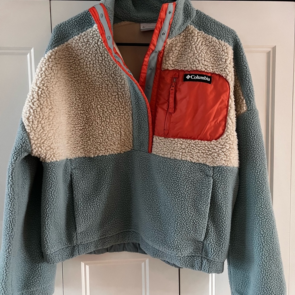 Columbia Women’s Fleece  Jacket - Blue and Cream with Orange Accent